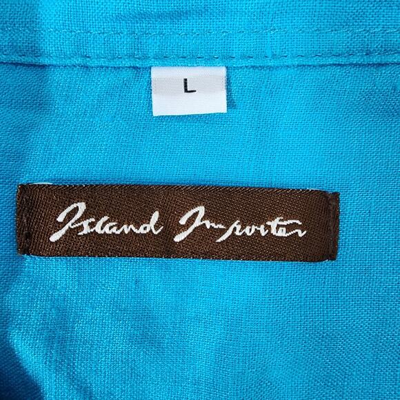 Island Importer Shirt Mens Large 100% Linen Coastal Resort Beach Button Long Slv - Picture 7 of 9